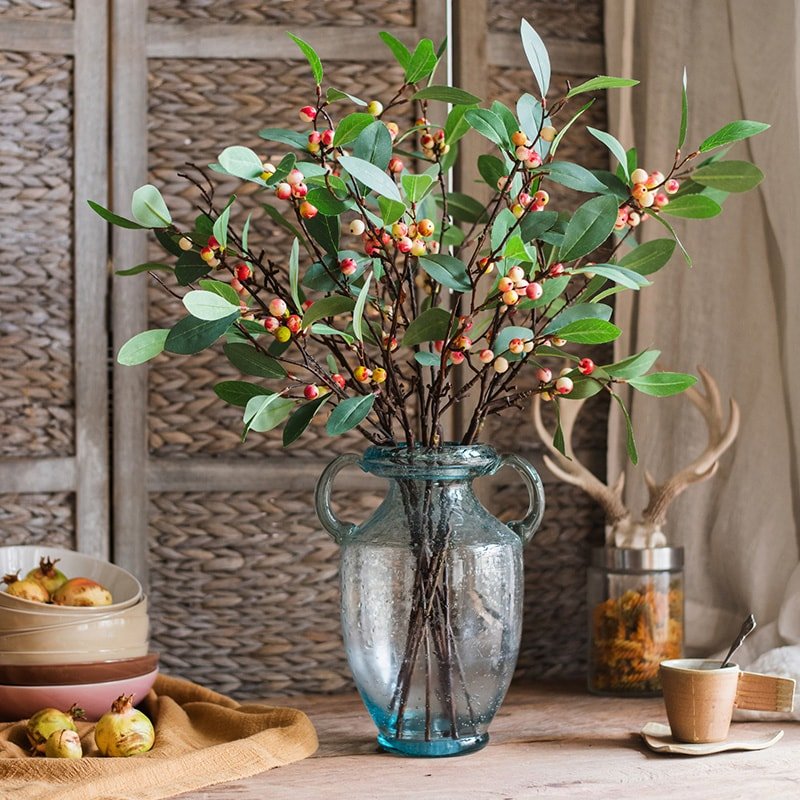 Artificial Fruit Snow Berry Leaf Stem 28" Tall Silk Plant - RusticReach