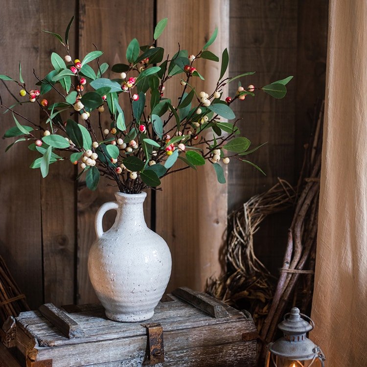 Artificial Fruit Snow Berry Leaf Stem 28" Tall Silk Plant - RusticReach