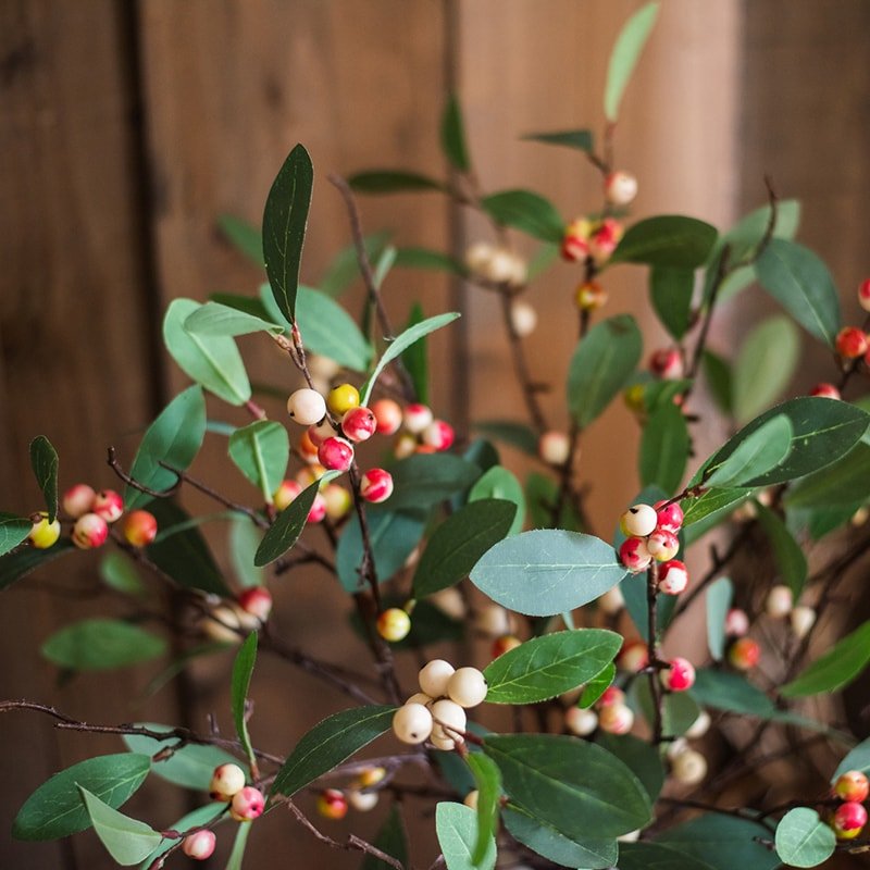 Artificial Fruit Snow Berry Leaf Stem 28" Tall Silk Plant - RusticReach
