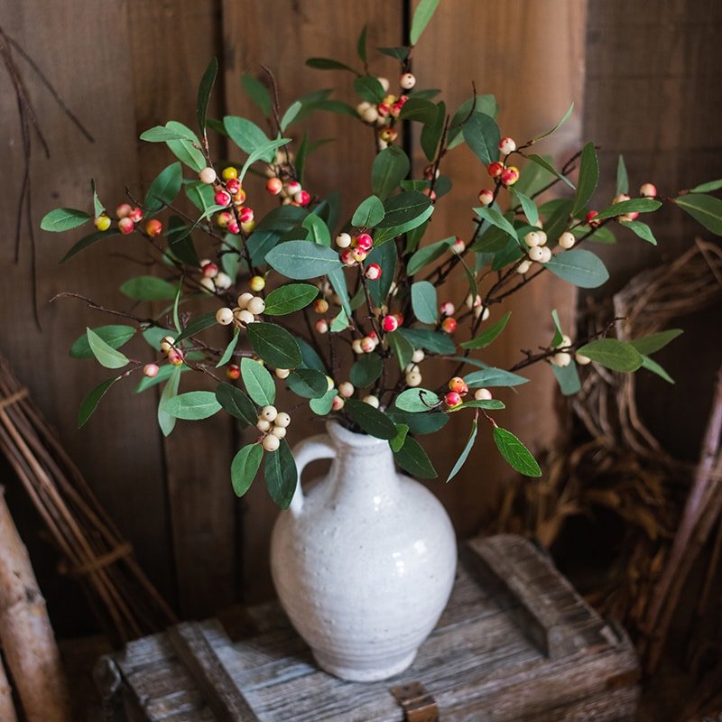 Artificial Fruit Snow Berry Leaf Stem 28" Tall Silk Plant - RusticReach