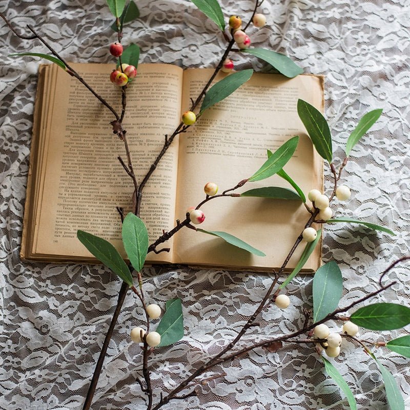 Artificial Fruit Snow Berry Leaf Stem 28" Tall Silk Plant - RusticReach