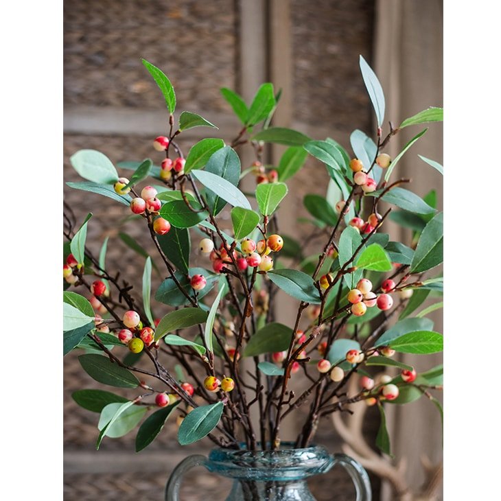Artificial Fruit Snow Berry Leaf Stem 28" Tall Silk Plant - RusticReach