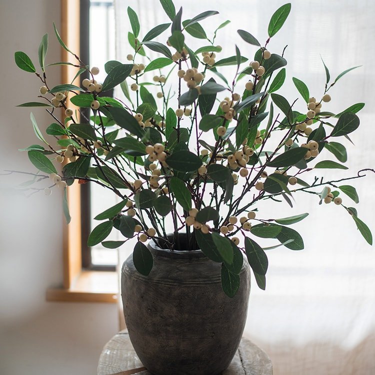 Artificial Fruit Snow Berry Leaf Stem 28" Tall Silk Plant - RusticReach