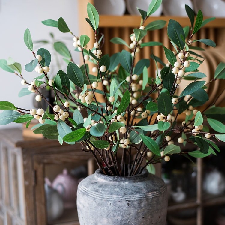 Artificial Fruit Snow Berry Leaf Stem 28" Tall Silk Plant - RusticReach