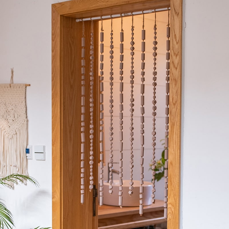Solid Color Wood Beaded Cord DIY Door Curtain – RusticReach