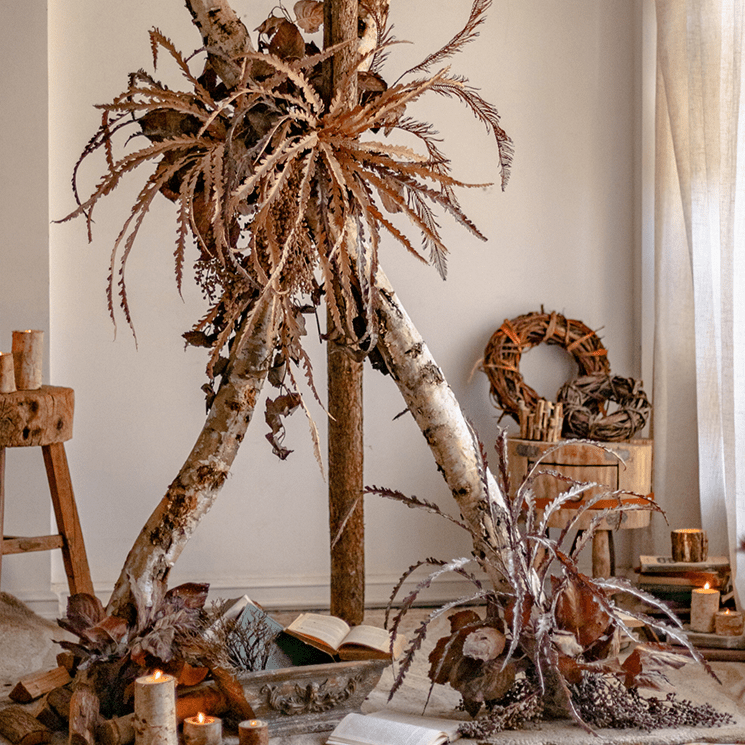 Artificial Spider Brake Fern Stem in Brown 43" Tall Faux - RusticReach