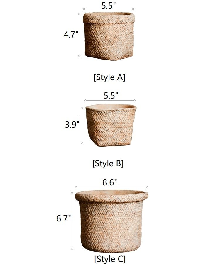 Straw Basket Style Concrete Planter - RusticReach