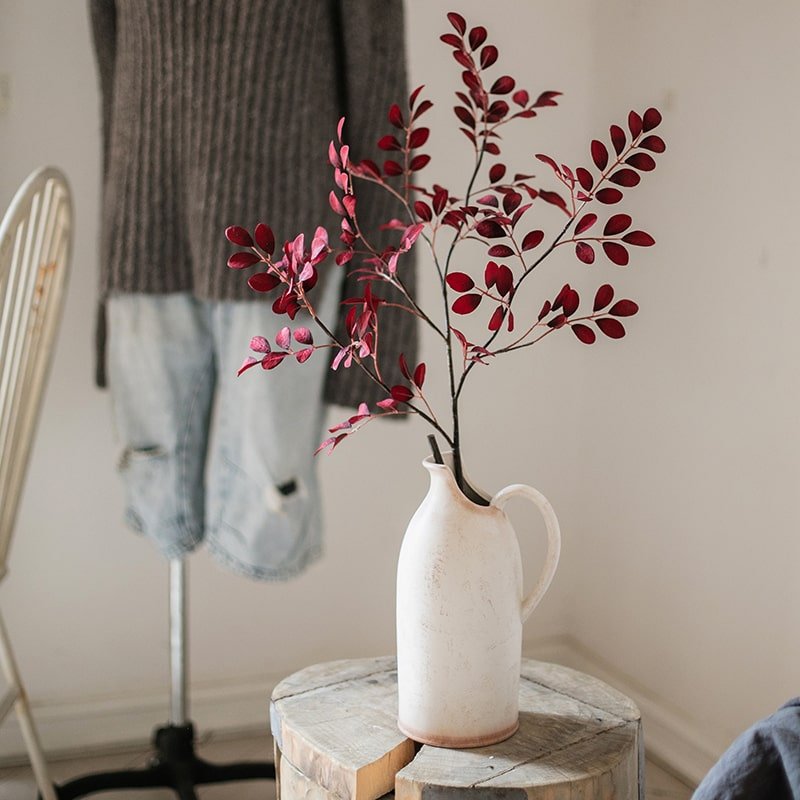 Artificial Red Tzu Tan Leaf Stem 42" Tall Faux - RusticReach