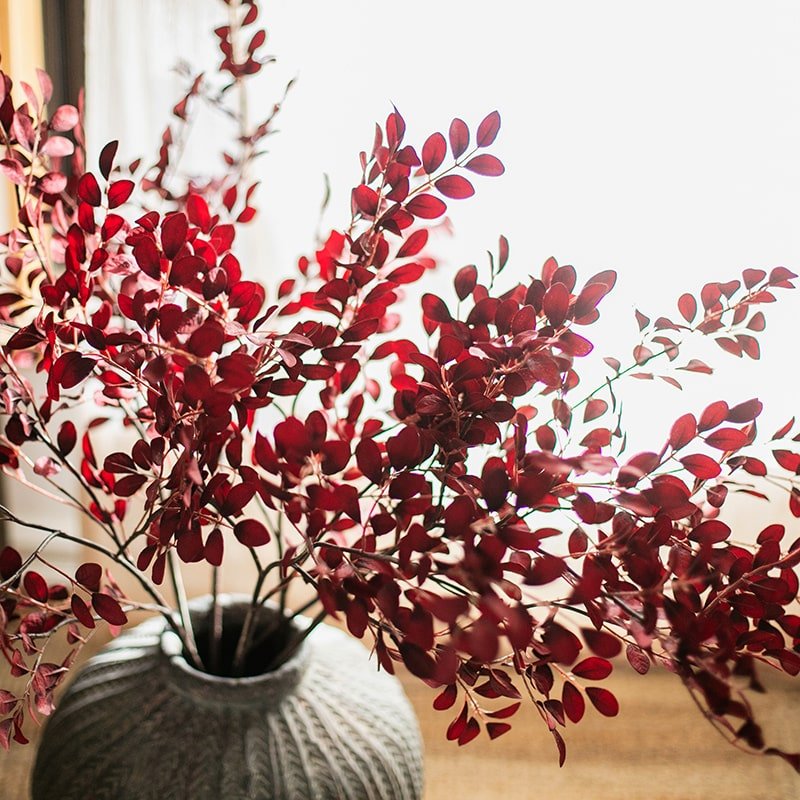 Artificial Red Tzu Tan Leaf Stem 42" Tall Faux - RusticReach