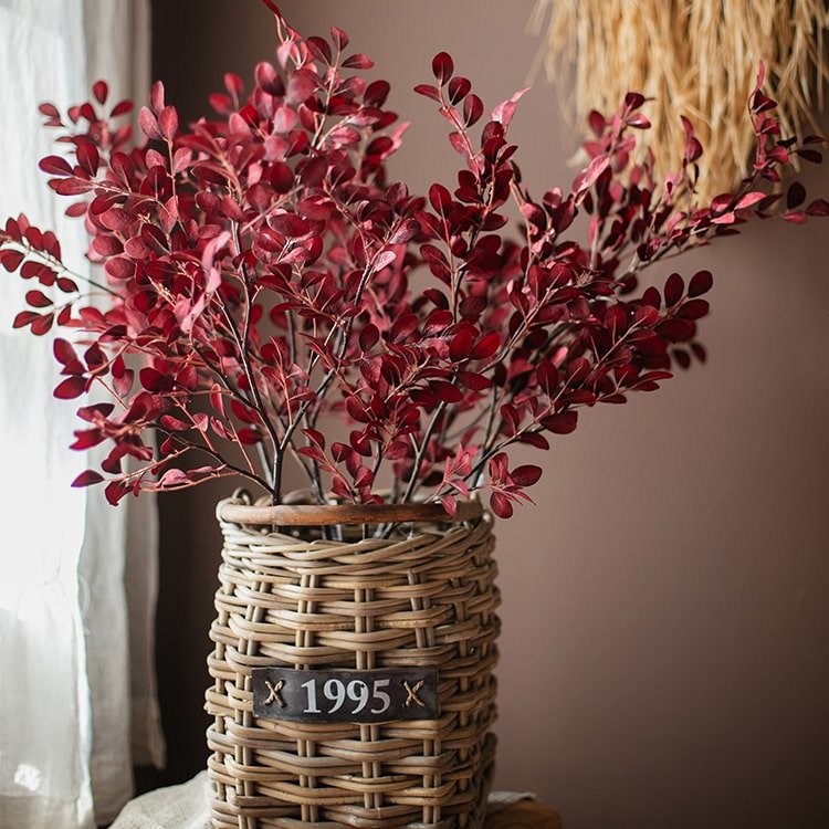 Artificial Red Tzu Tan Leaf Stem 42" Tall Faux - RusticReach