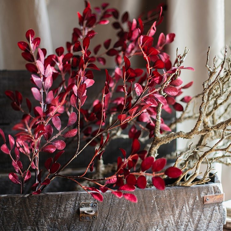 Artificial Red Tzu Tan Leaf Stem 42" Tall Faux - RusticReach