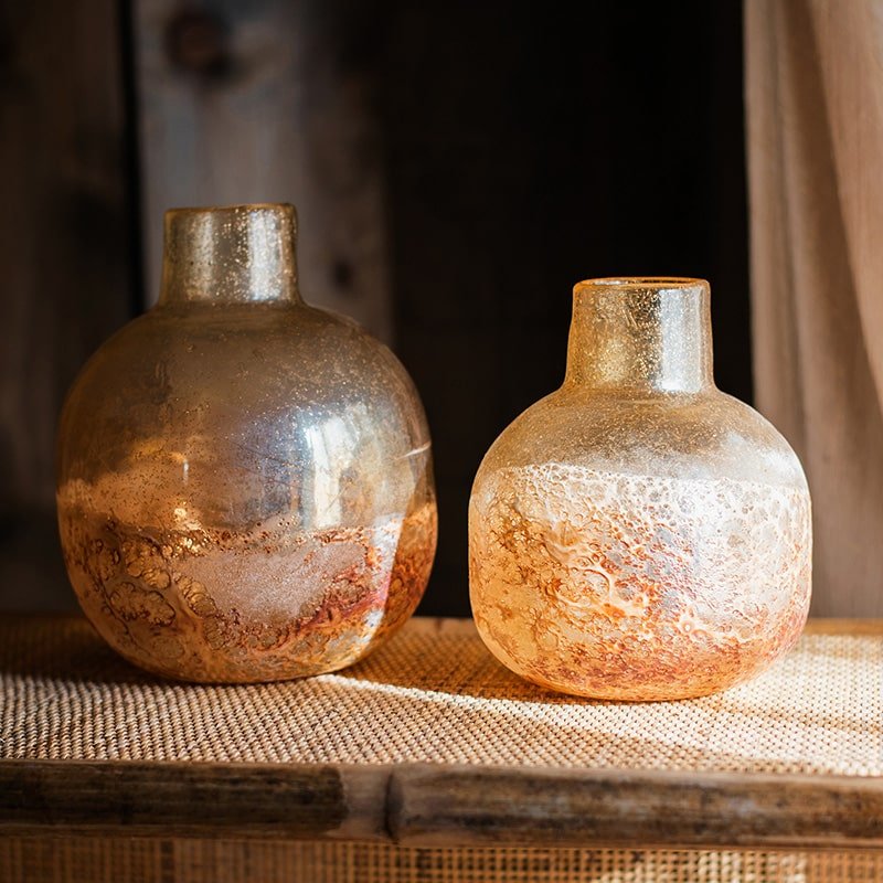 Hand Blown Bubble Glass Bud Vase Amber - RusticReach