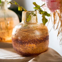 Hand Blown Bubble Glass Bud Vase Amber