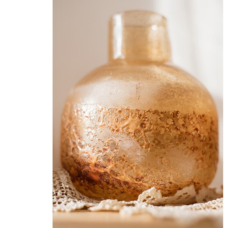 Hand Blown Bubble Glass Bud Vase Amber - RusticReach
