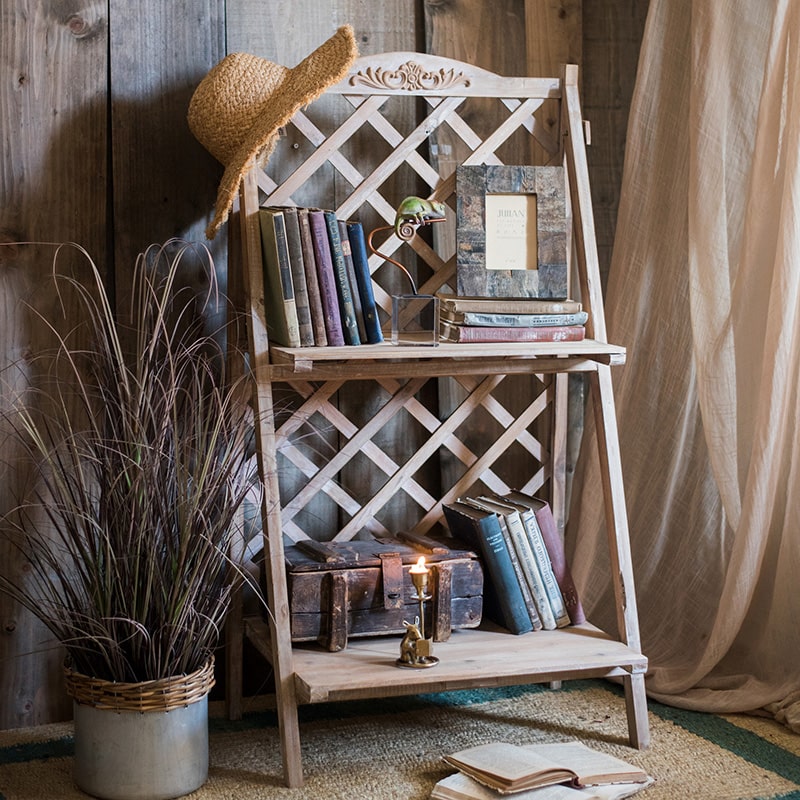 Solid Wood Two Tire Plant Stand Book Shelf