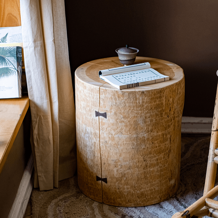 Pine Wood Pedestal Table Side Table - RusticReach