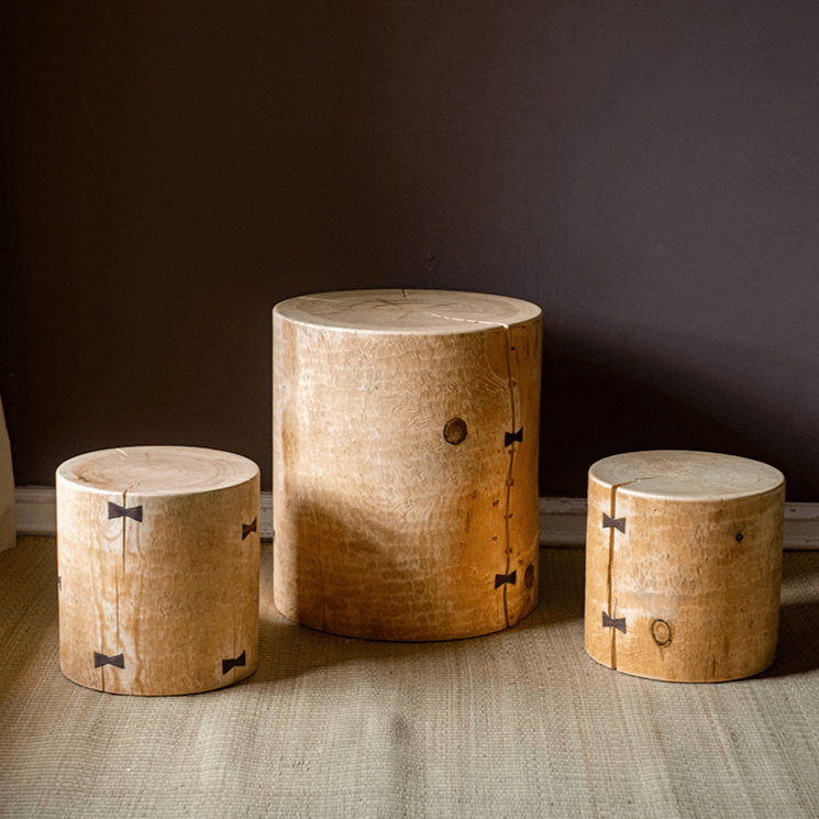 Pine Wood Pedestal Table Side Table - RusticReach