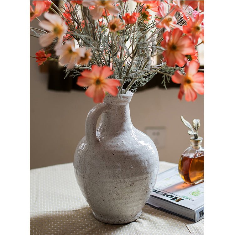 White Ceramic Vase Small Opening Vase - RusticReach