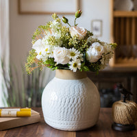 White Flower Vase Glazed Ceramic Vase