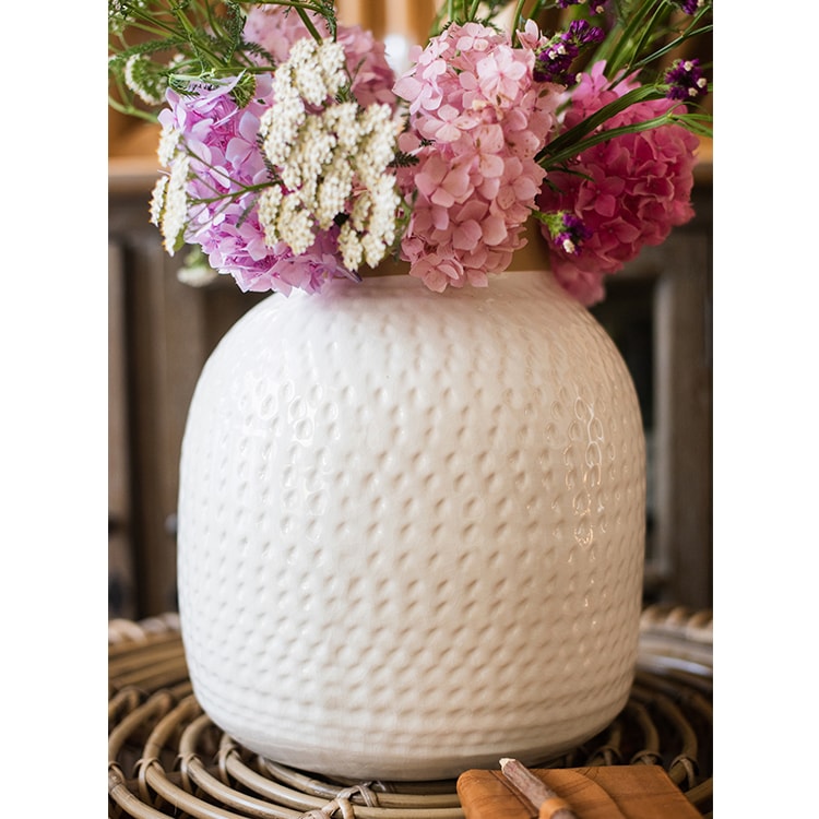 White Flower Vase Glazed Ceramic Vase