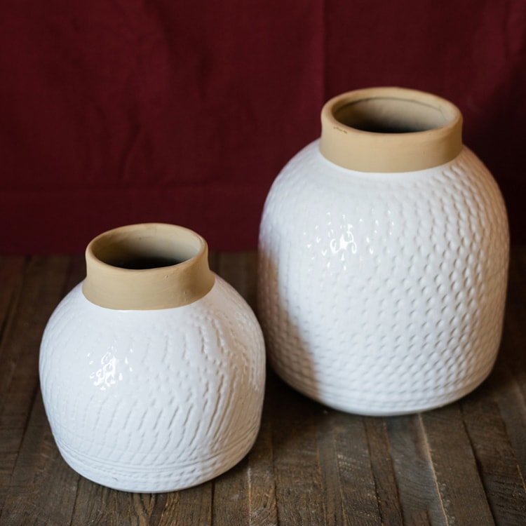 White Flower Vase Glazed Ceramic Vase - RusticReach