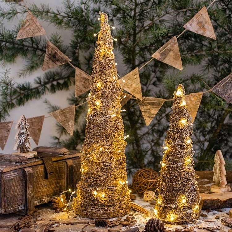 Christmas Rattan Cone Tree in Gold