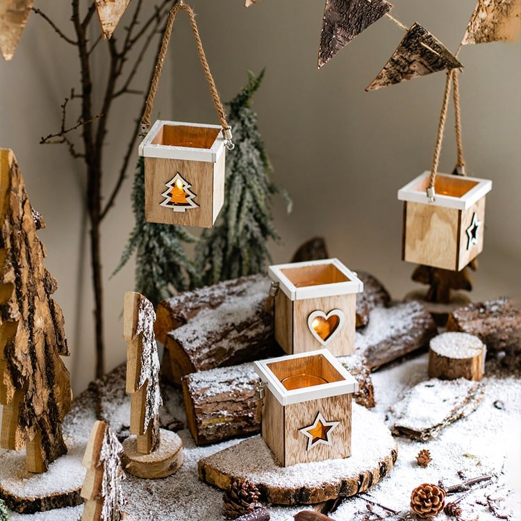 Christmas Tree Wood Box Candle Holder Ornament Randomly Picked - RusticReach
