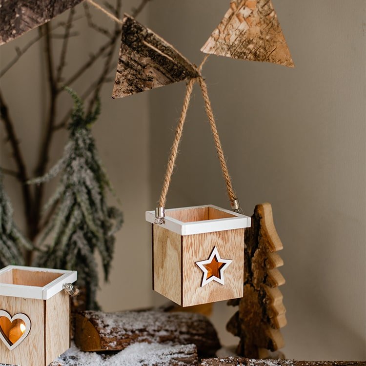Christmas Tree Wood Box Candle Holder Ornament Randomly Picked - RusticReach
