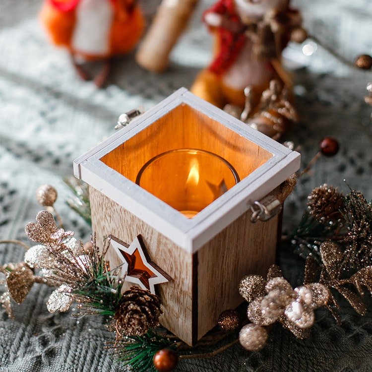 Christmas Tree Wood Box Candle Holder Ornament Randomly Picked - RusticReach