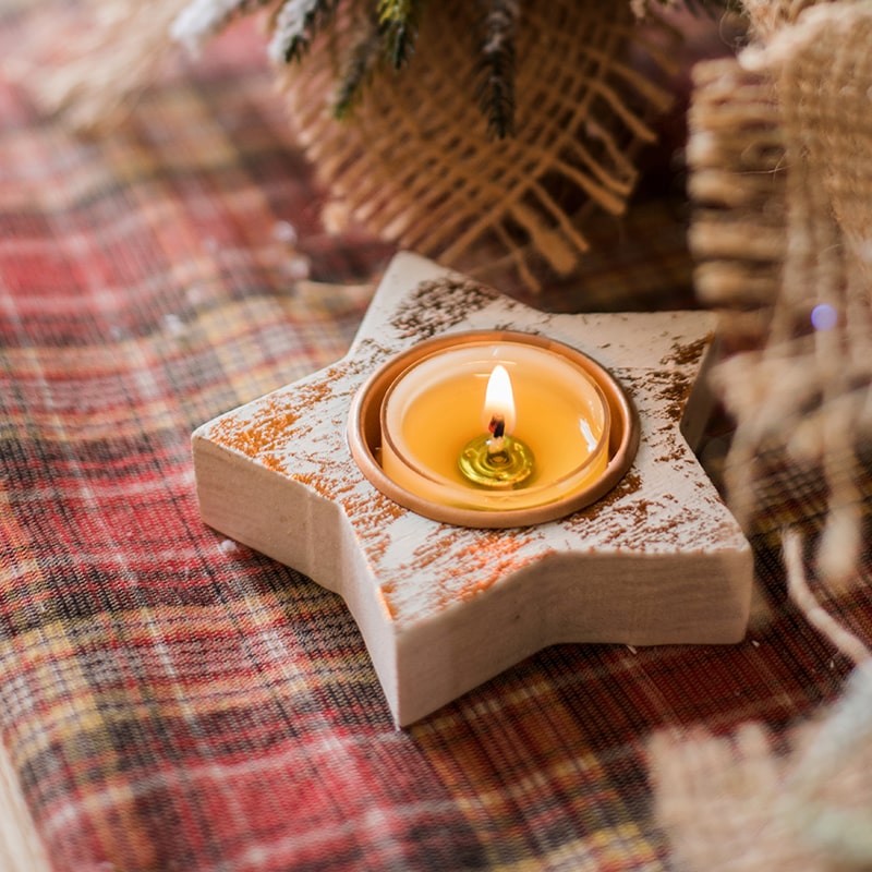 Christmas Wood Tealight Star Candleholder Set of 3