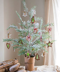 Cedar Fir Tree Snow Flocked Christmas Tree in Paper Wrapped Base