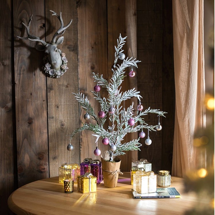 Cedar Fir Tree Snow Flocked Christmas Tree in Paper Wrapped Base - RusticReach