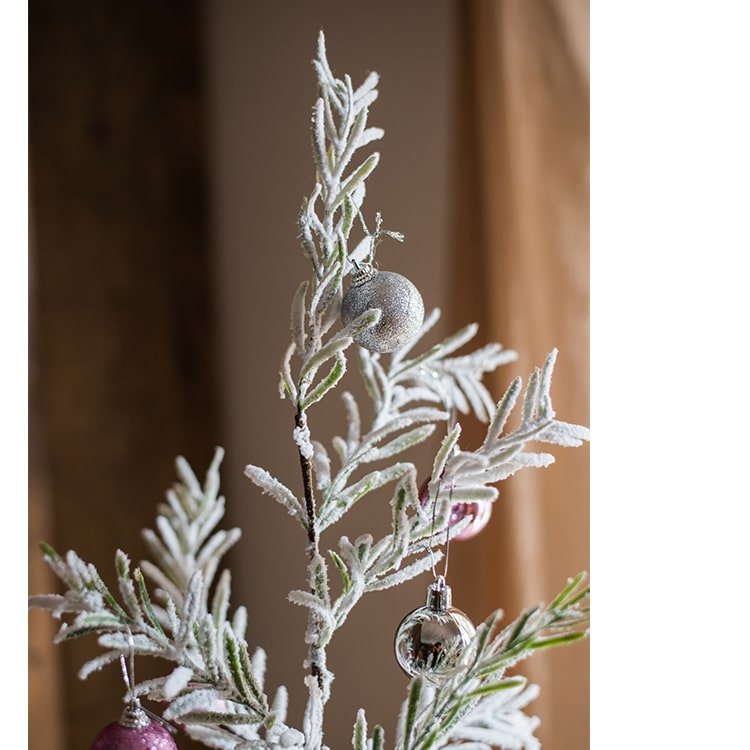 Cedar Fir Tree Snow Flocked Christmas Tree in Paper Wrapped Base - RusticReach