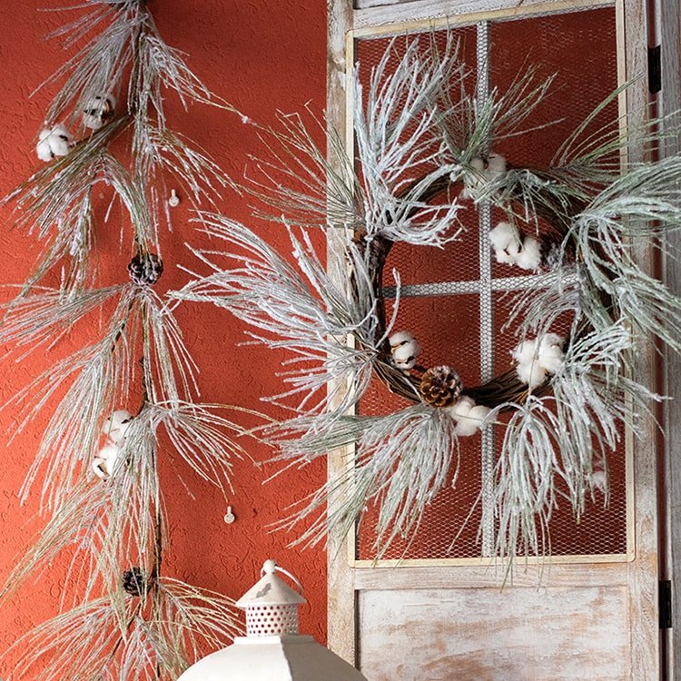 Christmas Faux Snow Pine Needle Wreath or Vine - RusticReach