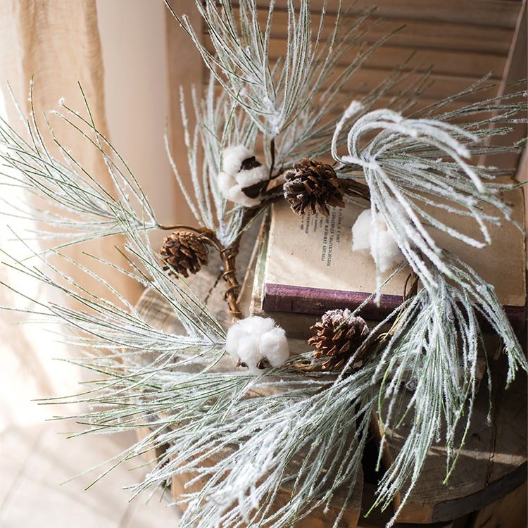 Christmas Faux Snow Pine Needle Wreath or Vine - RusticReach