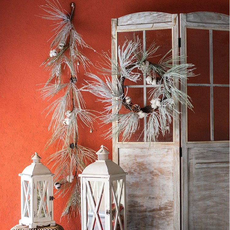 Christmas Faux Snow Pine Needle Wreath or Vine - RusticReach