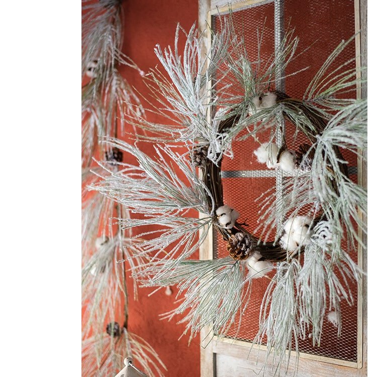 Christmas Faux Snow Pine Needle Wreath or Vine - RusticReach