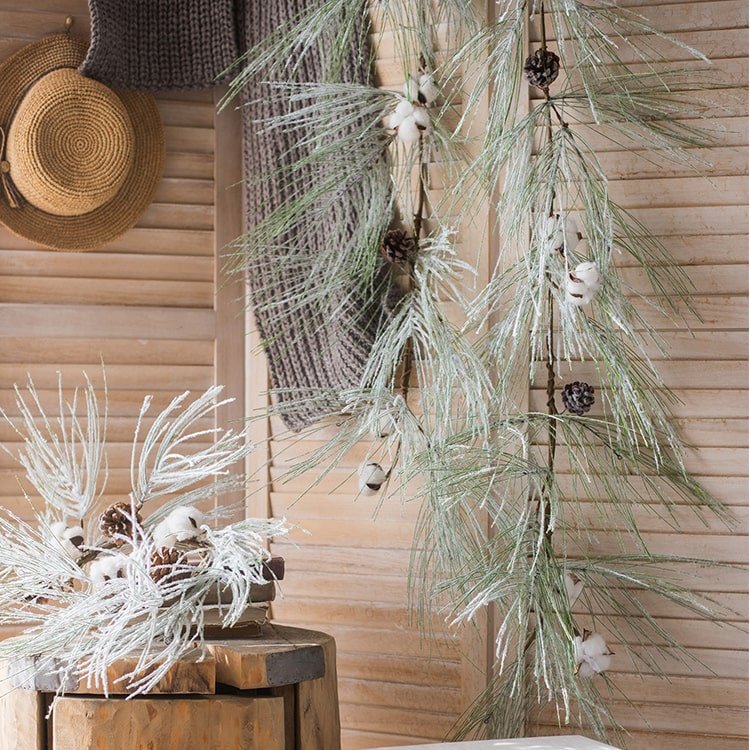 Christmas Faux Snow Pine Needle Wreath or Vine - RusticReach