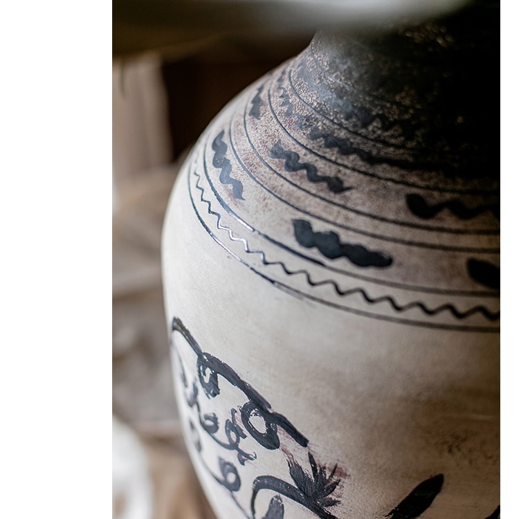 Giant Zen Style Ink Painting Terracotta Floor Pot