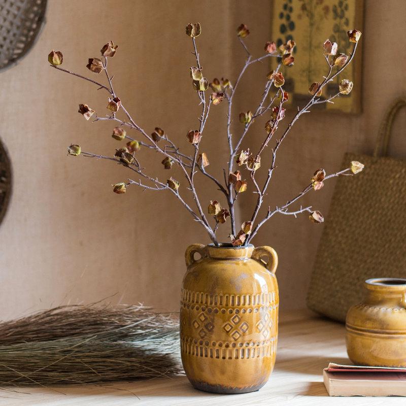 Faux Silk Artificial Hibiscus Flower Stem Dry 35.4" Tall - RusticReach