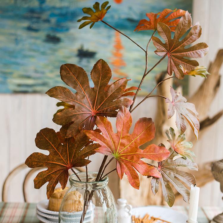 Artificial Fatsia Leaf in Autumn Red 32" Tall Faux - RusticReach