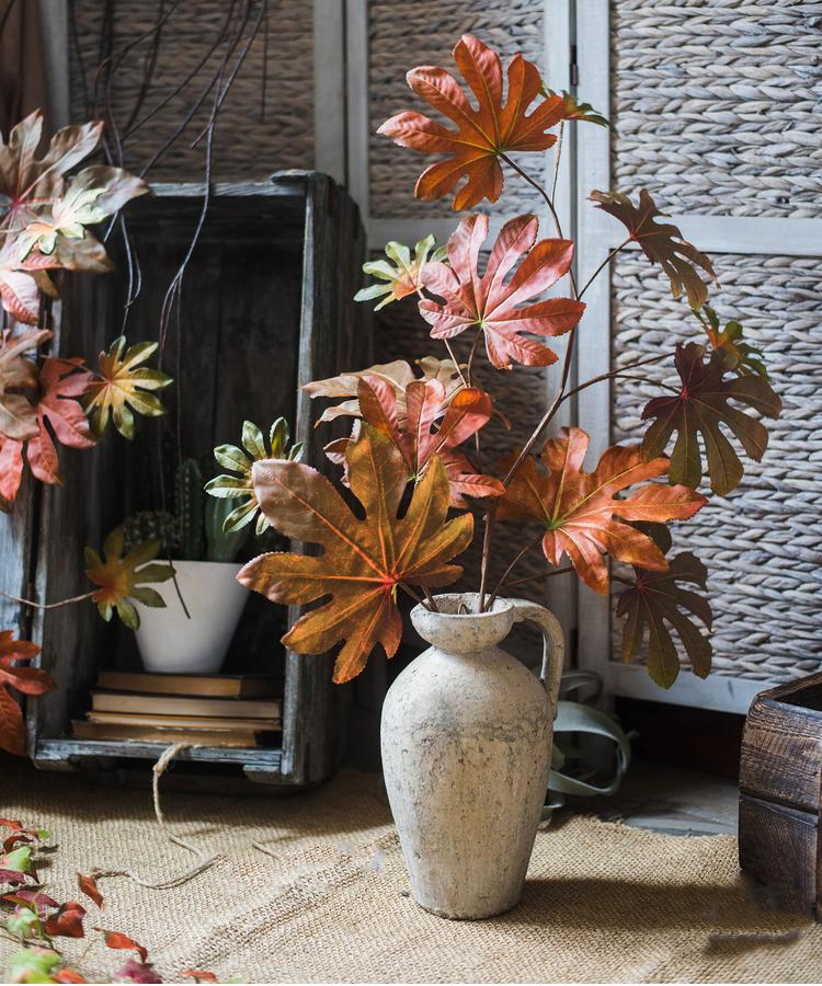 Artificial Fatsia Leaf in Autumn Red 32" Tall Faux - RusticReach