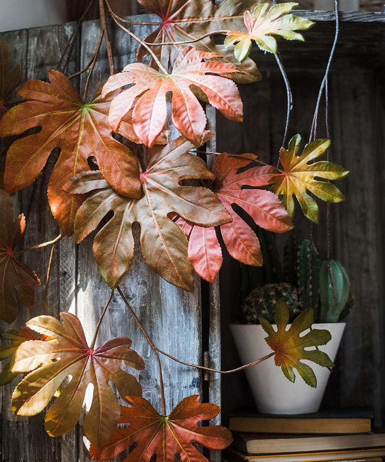 Artificial Fatsia Leaf in Autumn Red 32" Tall Faux - RusticReach