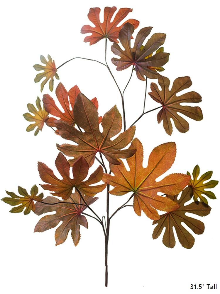 Artificial Fatsia Leaf in Autumn Red 32" Tall Faux - RusticReach