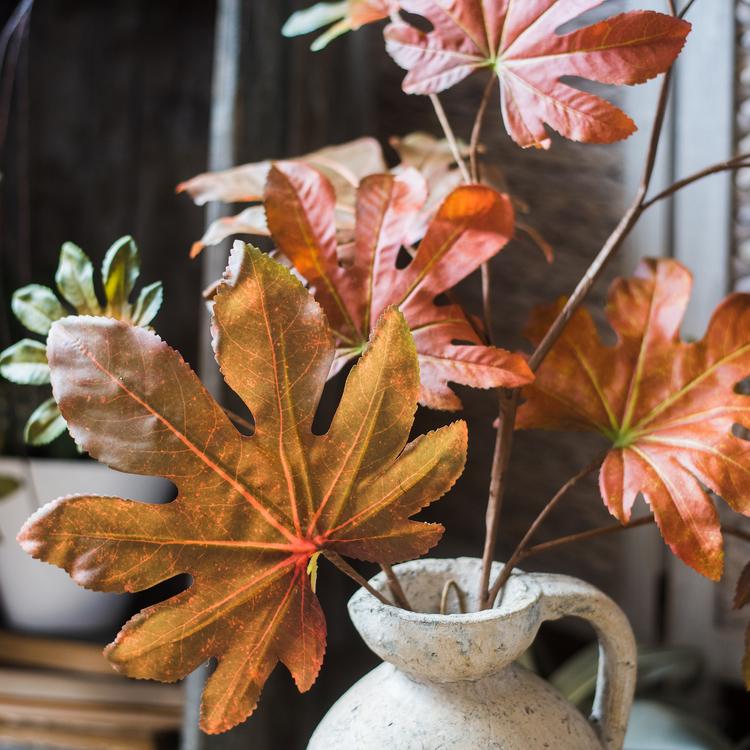 Artificial Fatsia Leaf in Autumn Red 32" Tall Faux - RusticReach