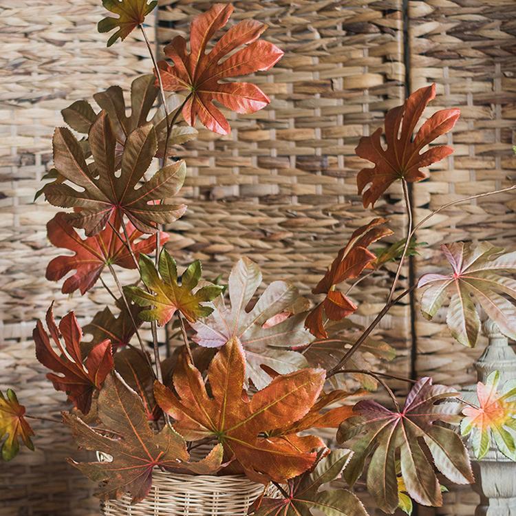 Artificial Fatsia Leaf in Autumn Red 32" Tall Faux - RusticReach