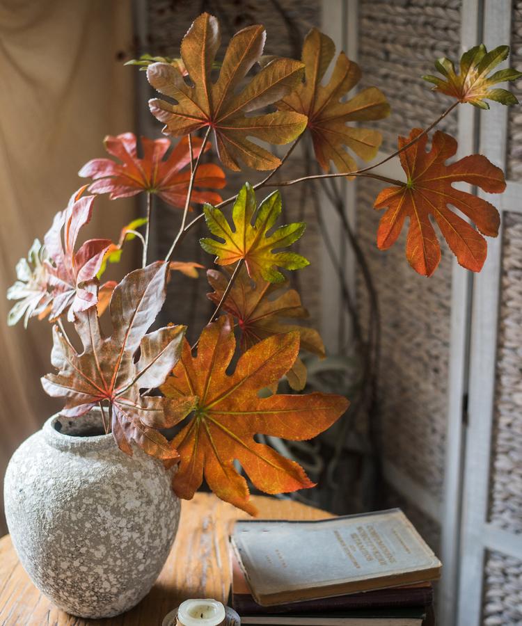 Artificial Fatsia Leaf in Autumn Red 32" Tall Faux - RusticReach