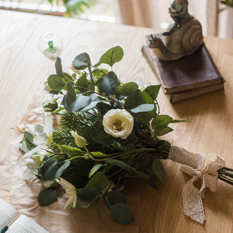 Artificial Flower Bouquet Clematis Flower in Greenery 20" Tall - RusticReach