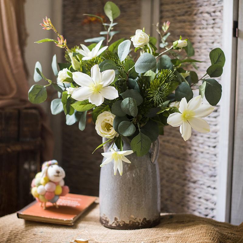 Artificial Flower Bouquet Clematis Flower in Greenery 20" Tall - RusticReach