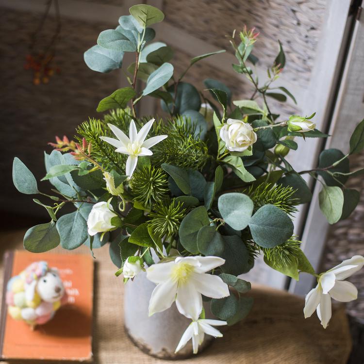 Artificial Flower Bouquet Clematis Flower in Greenery 20" Tall - RusticReach